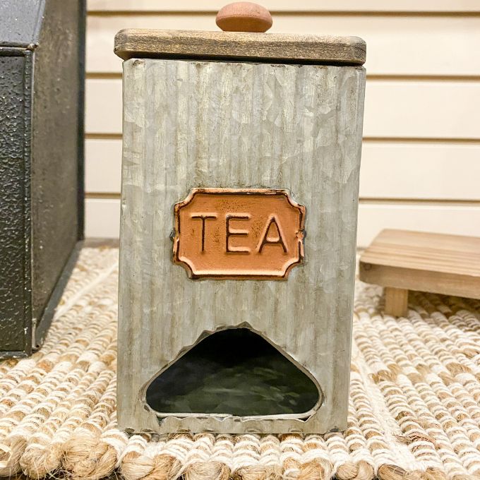 Metal Tea Bag Holder available at Quilted Cabin Home Decor.
