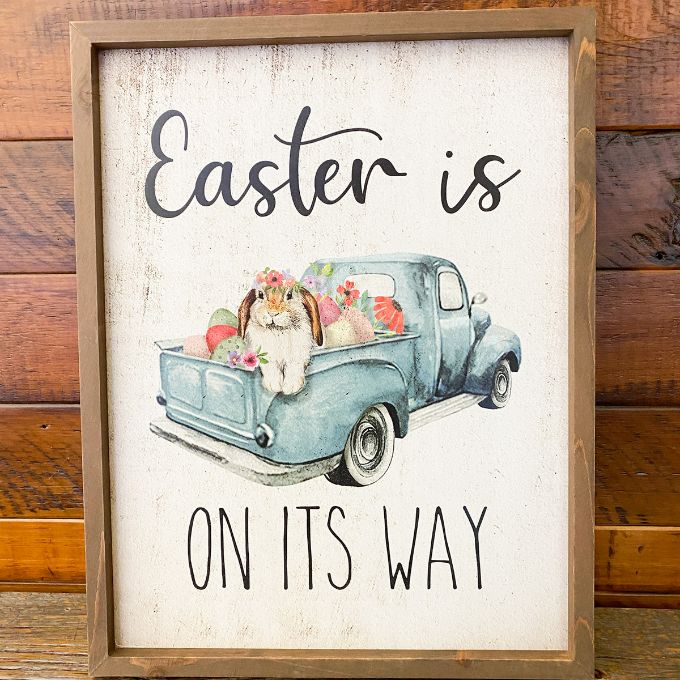 Easter is On Its Way Sign available at Quilted Cabin Home Decor.