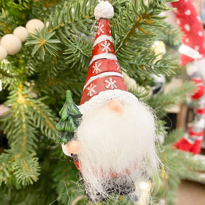 Christmas Gnome Ornaments with Faux Fur Beards - Two Styles available at Quilted Cabin Home Decor