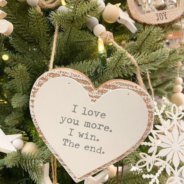 I love You more I win ornament available at Quilted Cabin Home Decor.