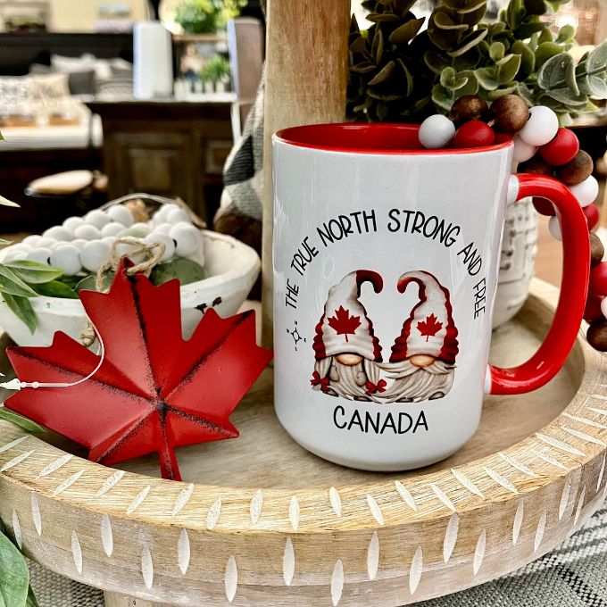 True North Strong and Free Canada Mug available at Quilted Cabin Home Decor.
