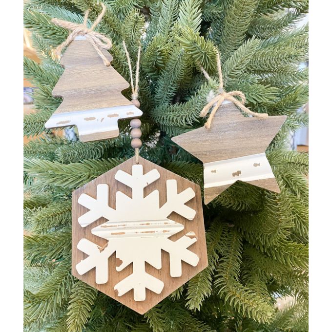 Chippy Wood Ornaments - Three Shapes available at Quilted Cabin Home Decor.