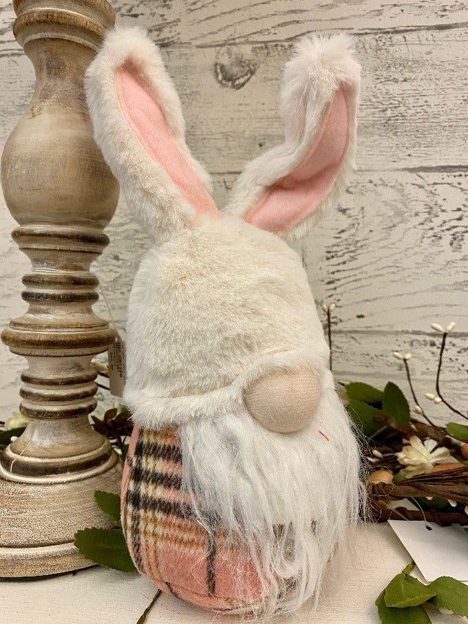 Pink Plaid Bunny Gnome available at Quilted Cabin Home Decor.