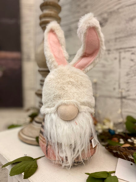 Pink Plaid Bunny Gnome available at Quilted Cabin Home Decor.