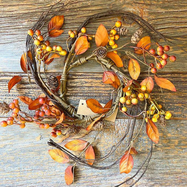 Orange Leaf and Bittersweet Berry Fall Candle Rings - Two Sizes available at Quilted Cabin Home Decor.