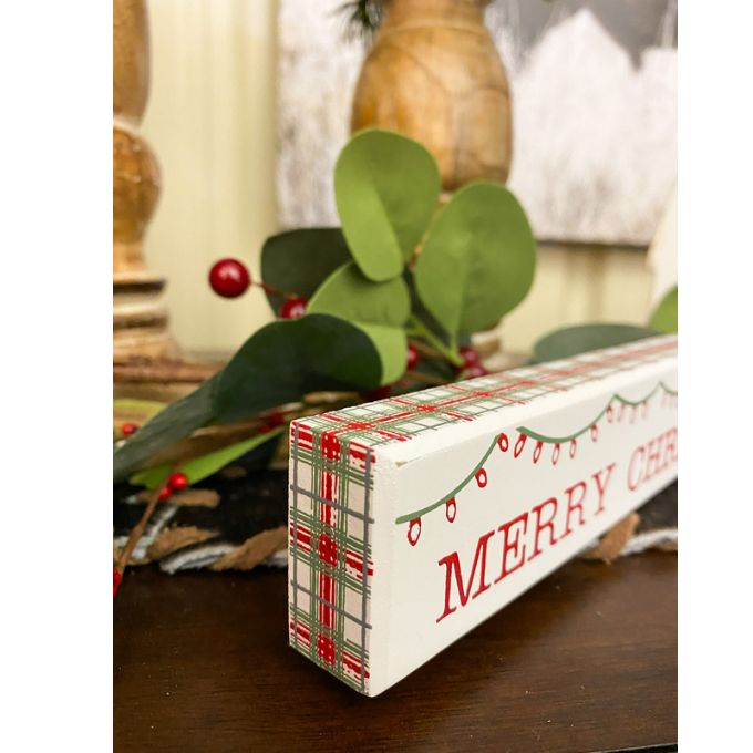 Christmas Lights Plaid Box Sign available at Quilted Cabin Home Decor.