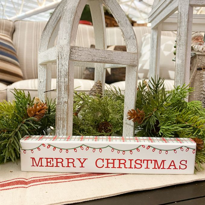 Christmas Lights Plaid Box Sign available at Quilted Cabin Home Decor.