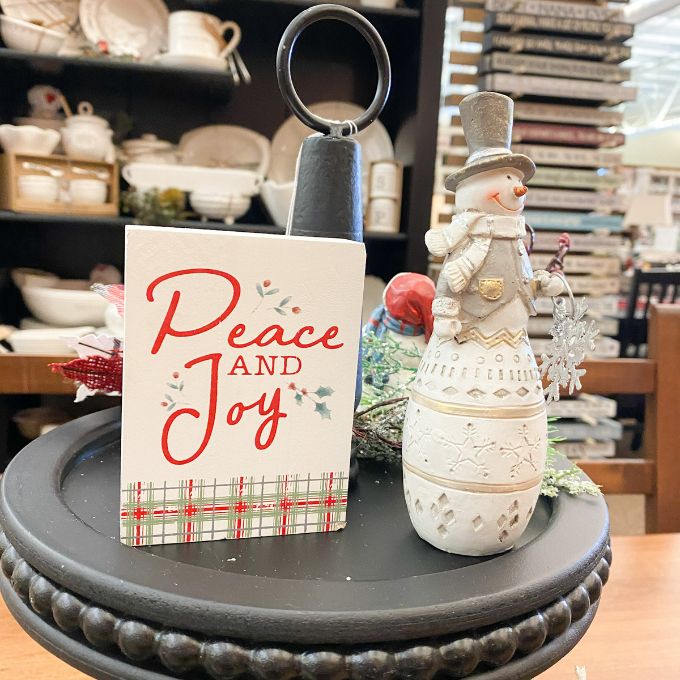 Peace and Joy Plaid Block Sign available at Quilted Cabin Home Decor.