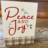 Peace and Joy Plaid Block Sign available at Quilted Cabin Home Decor.