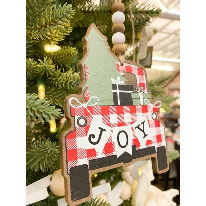 Joy Red and White Truck Ornament available at Quilted Cabin Home Decor.