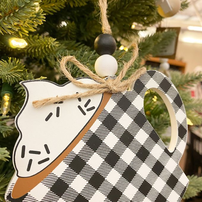 Black and White Check Mug Ornament available at Quilted Cabin Home Decor.