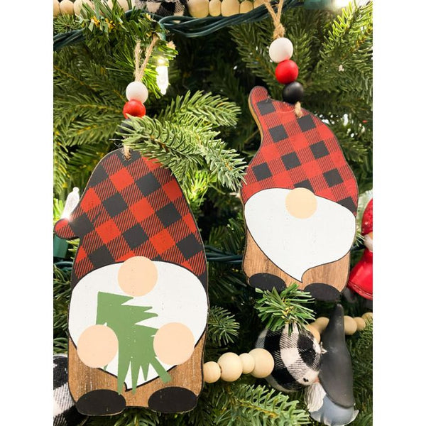 Buffalo Check Hat Gnome Ornaments - Two Styles available at Quilted Cabin Home Decor.