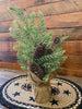 The Spruce and Cone Trees are thick faux Spruce with multiple pine cones.  The trees are very lightly frosted so you can use them all winter long! Each tree has a weighted burlap base so it won't tip over. This size is 18" tall.