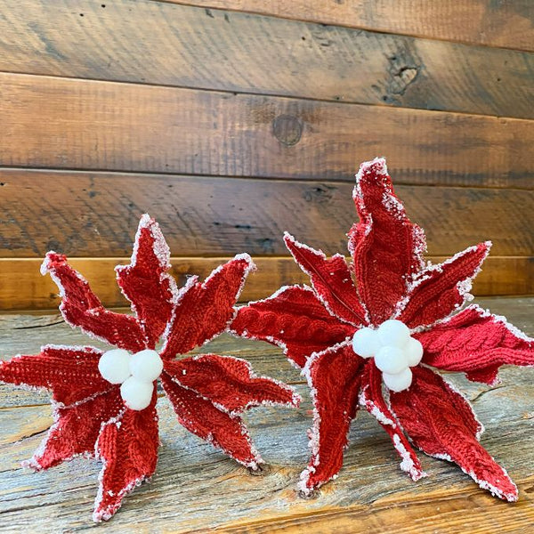 Red Knit Poinsettia - Two Sizes available at Quilted Cabin Home Decor.