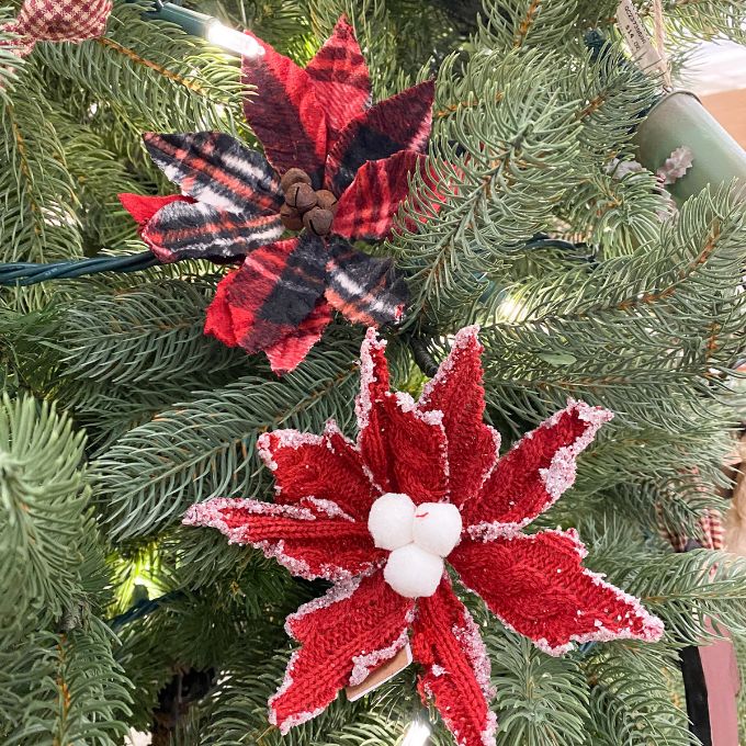 Red Knit Poinsettia - Two Sizes available at Quilted Cabin Home Decor.