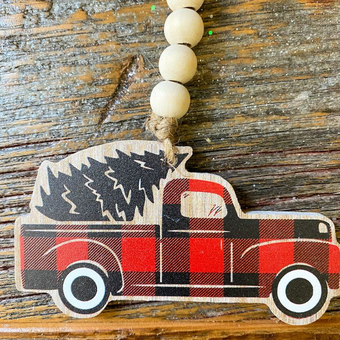 Buffalo Plaid Truck Beaded Swag - Two Colours available at Quilted Cabin Home Decor.
