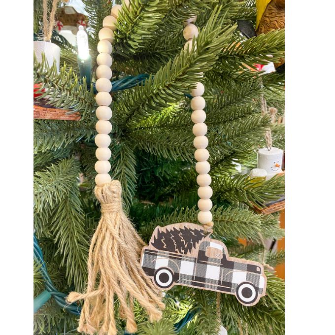 Buffalo Plaid Truck Beaded Swag - Two Colours available at Quilted Cabin Home Decor.