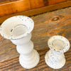 Farmhouse White Distressed Candle Holders - Two Sizes available at Quilted Cabin Home Decor
