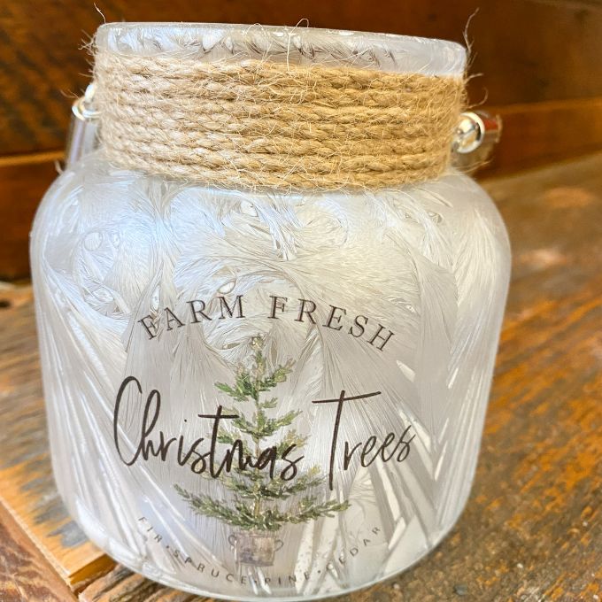 Christmas Tree Frosted Glass Jars - Two Sizes available at Quilted Cabin Home Decor