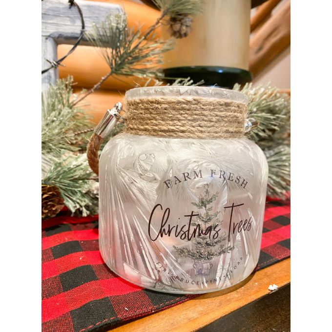 Christmas Tree Frosted Glass Jars - Two Sizes available at Quilted Cabin Home Decor