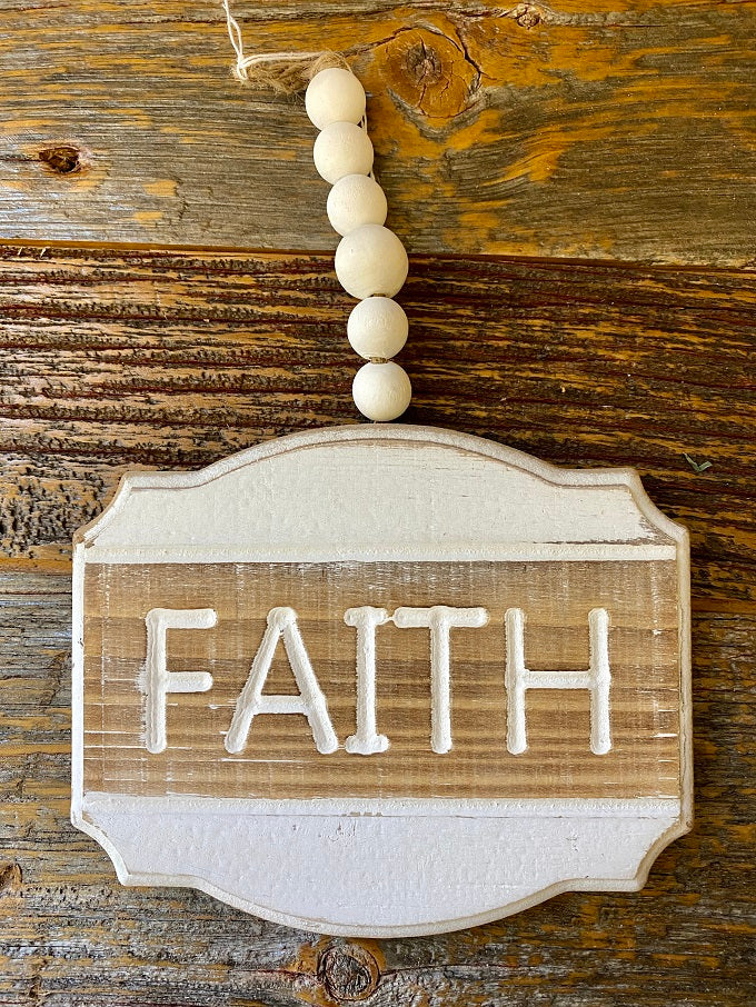 Beaded Sign - Three Styles available at Quilted Cabin Home Decor, Fatih sign is shown.