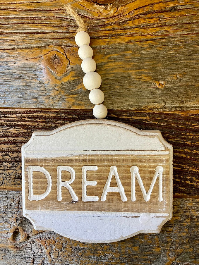 Beaded Sign - Three Styles available at Quilted Cabin Home Decor, Dream sign is shown.