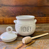 White Ceramic Honey Jar Set available at Quilted Cabin Home Decor.