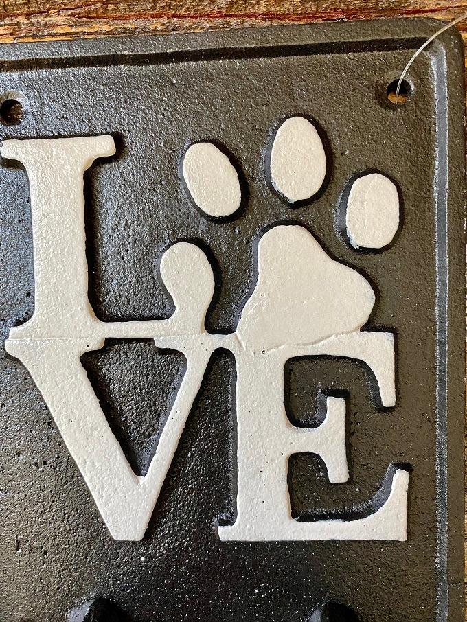 Dog Love Iron Hanger in two colours available at Quilted Cabin Home Decor