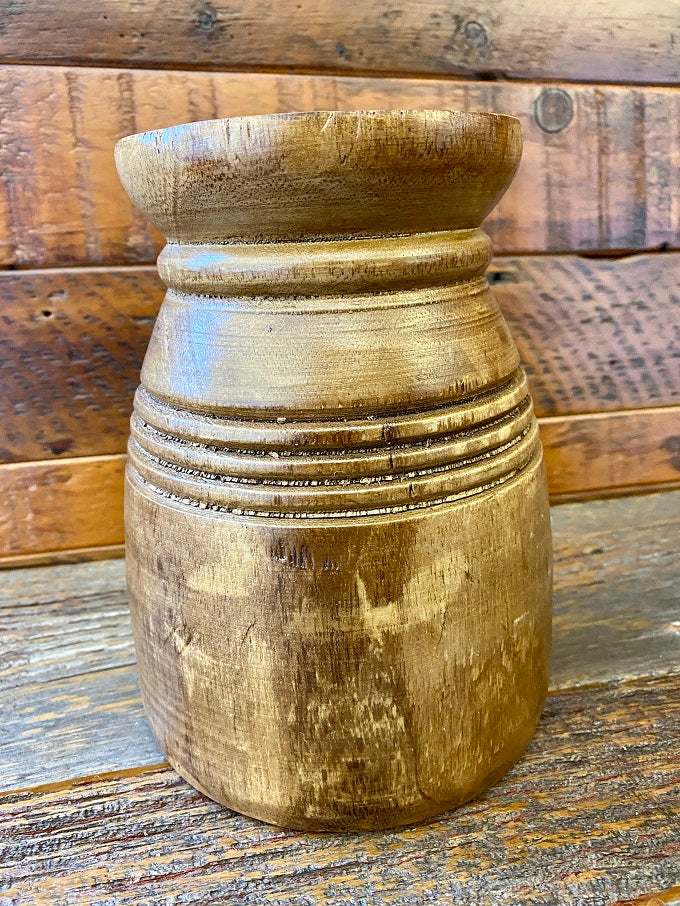 carved wooden vases - two sizes available at quilted cabin home decor.