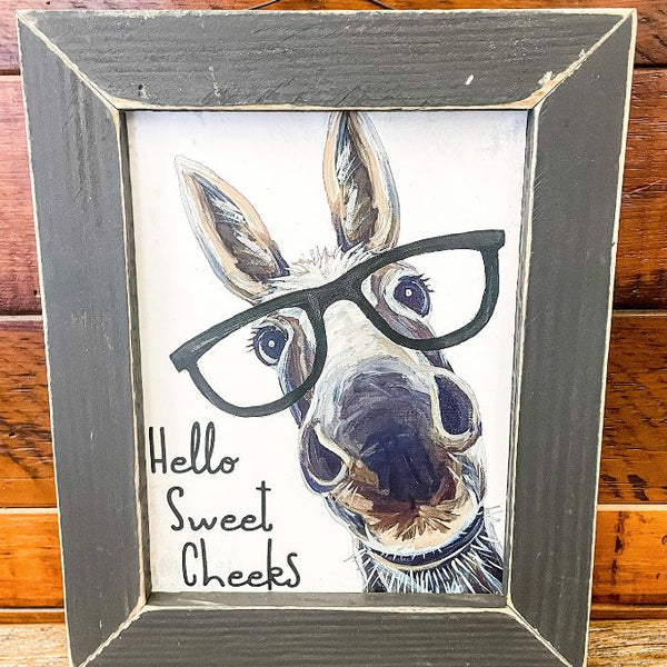 Hello Sweet Cheeks Bathroom Sign available at Quilted Cabin Home Decor.