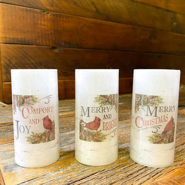 Christmas Votive Candles - Three Styles available at Quilted Cabin Home Decor.