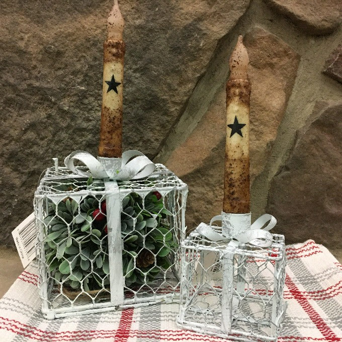 Metal Gift Box Taper Holder - Two Sizes available at Quilted Cabin Home Decor.