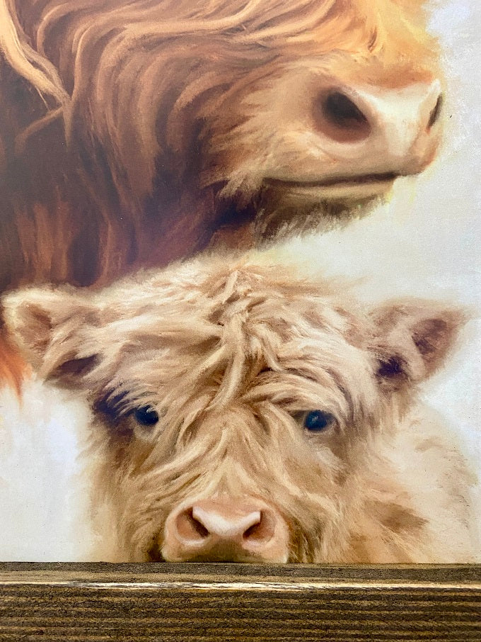 Highland Cow Mom and Baby Picture available at Quilted Cabin Home Decor