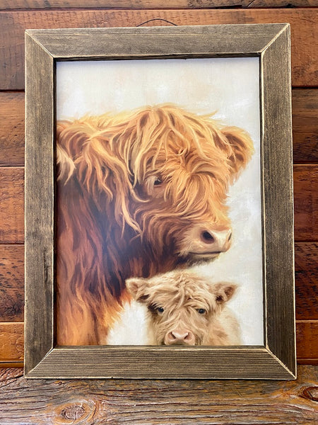 Highland Cow Mom and Baby Picture available at Quilted Cabin Home Decor