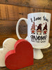 I love you gnome matter what mug has three garden gnomes on it holding hearts. It is a white ceramic mug and printed on both sides