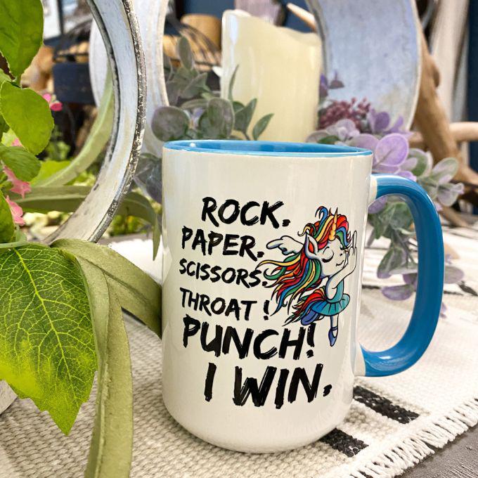 Rock Paper Scissors Mug available at Quilted Cabin Home Decor.