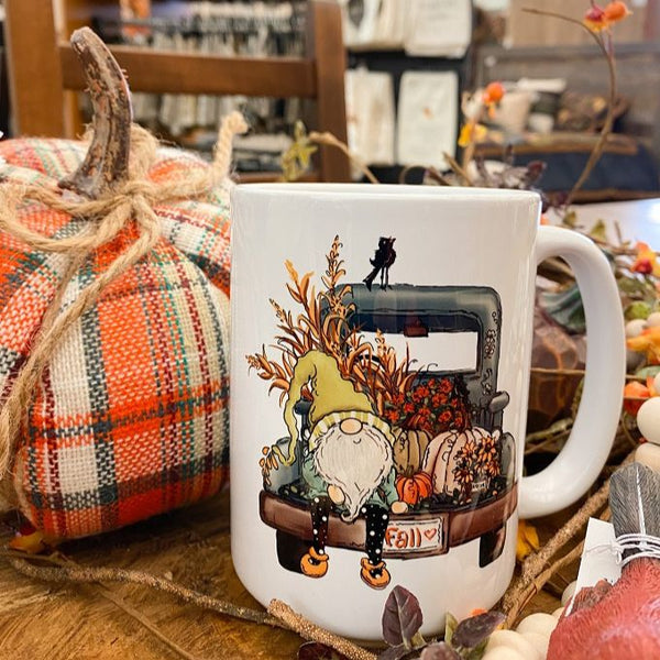 Fall Gnome Mug available at Quilted Cabin Home Decor.