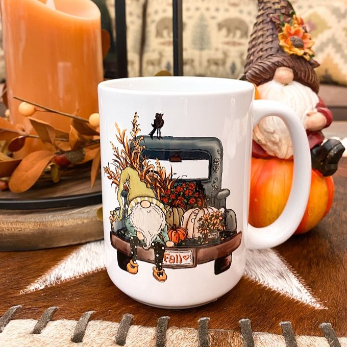 Fall Gnome Mug available at Quilted Cabin Home Decor.