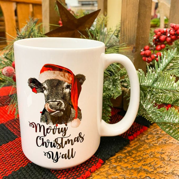 Merry Christmas Y'All Mug available at Quilted Cabin Home Decor