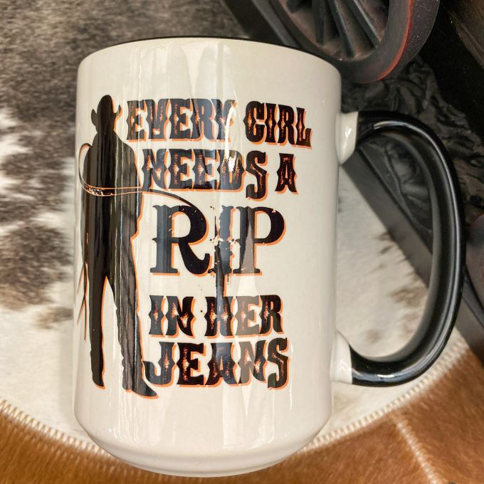 Rip in Her Jeans Mug available at Quilted Cabin Home Decor.