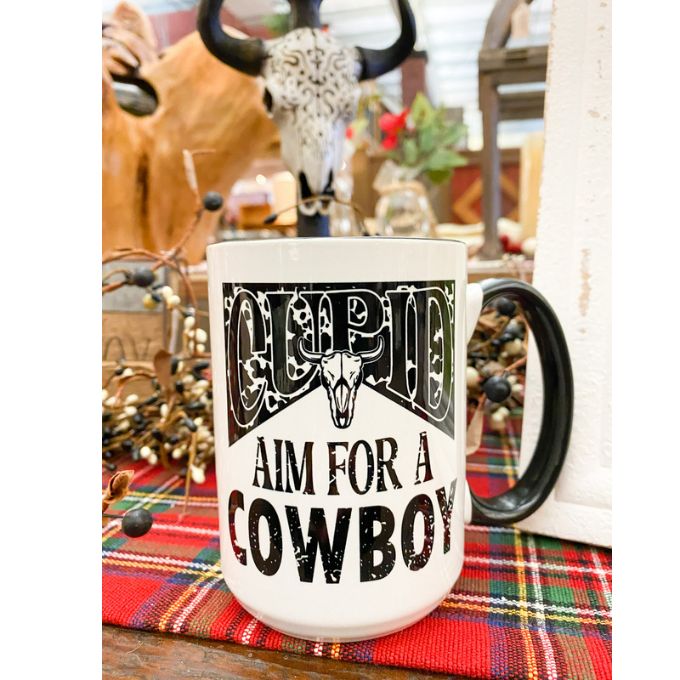 Cupid Aim for a Cowboy Mug available at Quilted Cabin Home Decor.