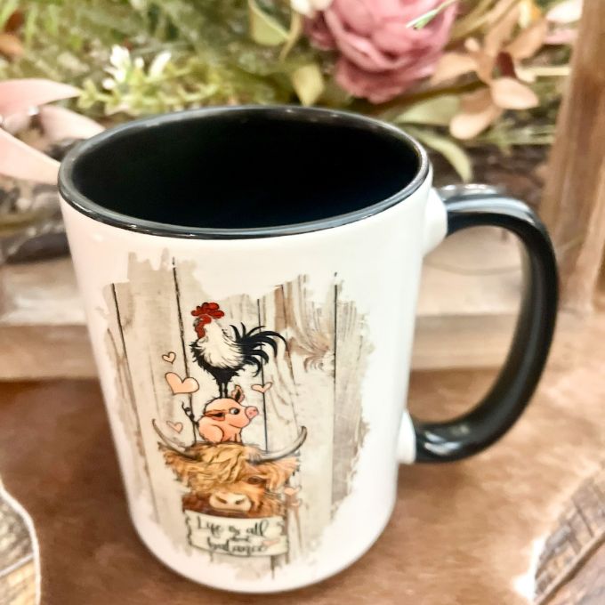 Life is All About Balance Mug available at Quilted Cabin Home Decor.