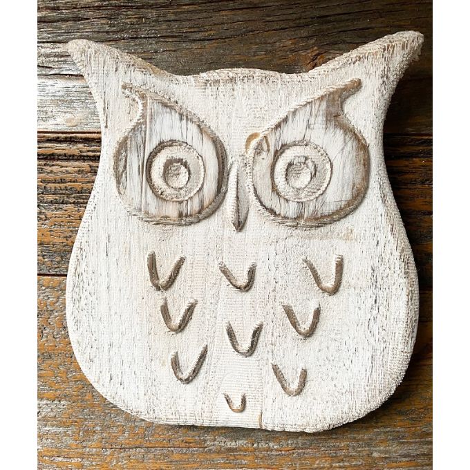 Tan and Whitewashed Wooden Owls - Two Colors available at Quilted Cabin Home Decor.