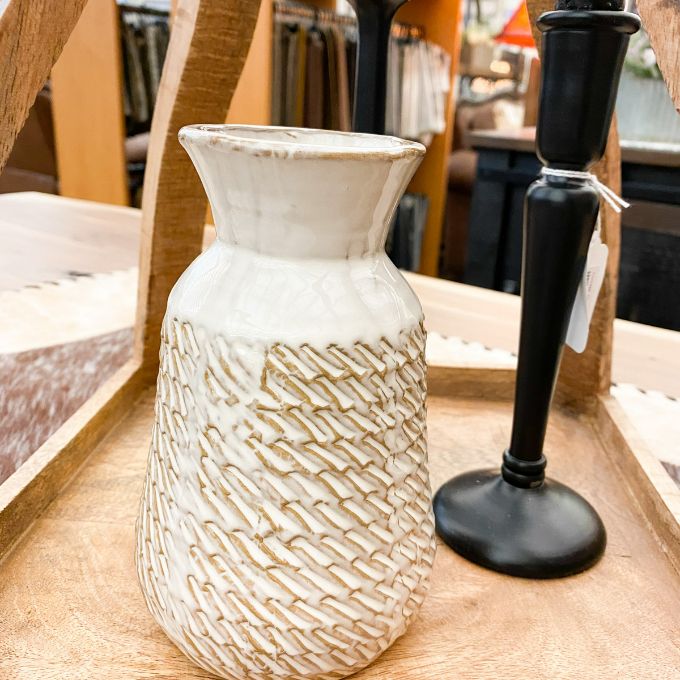 Artisan Bottle Vase available at Quilted Cabin Home Decor.