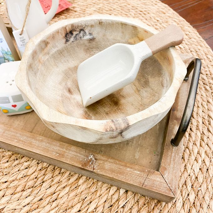 White Wash Wood Bowl available at Quilted Cabin Home Decor.