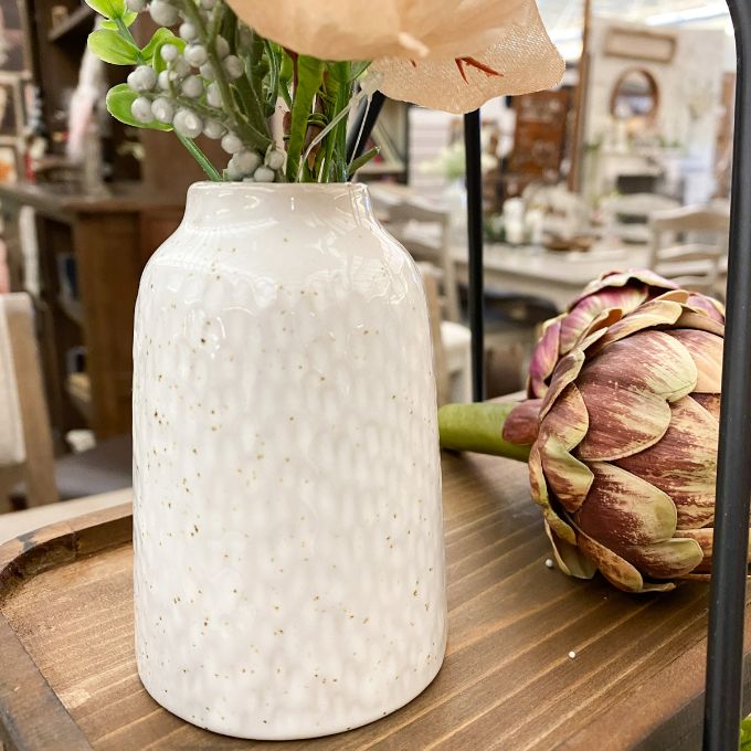 White Ceramic Vase available at Quilted Cabin Home Decor.