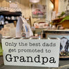 Promoted to Grandpa Sign available at Quilted Cabin Home Decor.