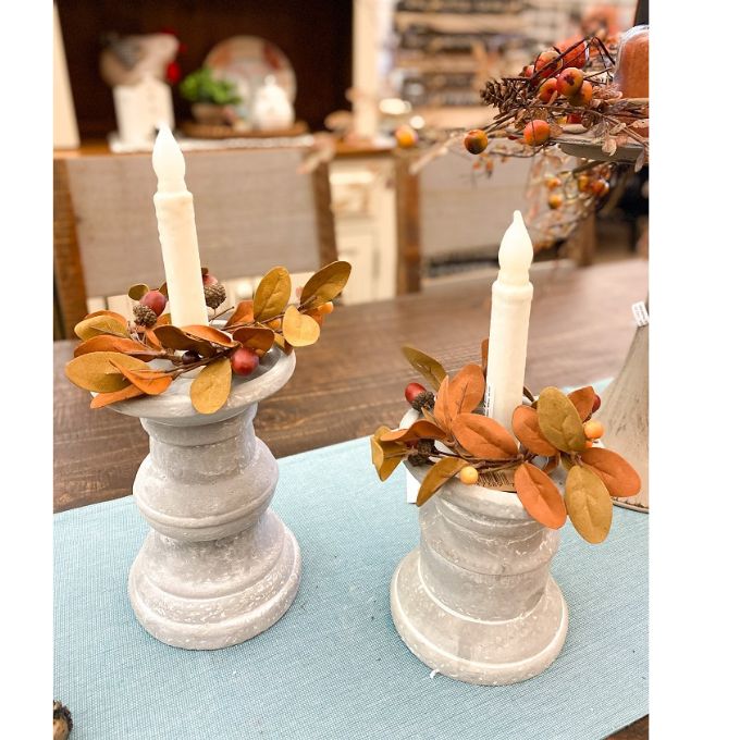 Gray Cement Taper and Pillar Candle Holder - Two Sizes available at Quilted Cabin Home Decor.
