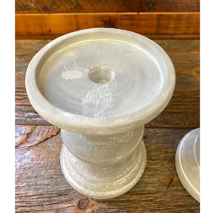 Gray Cement Taper and Pillar Candle Holder - Two Sizes available at Quilted Cabin Home Decor.