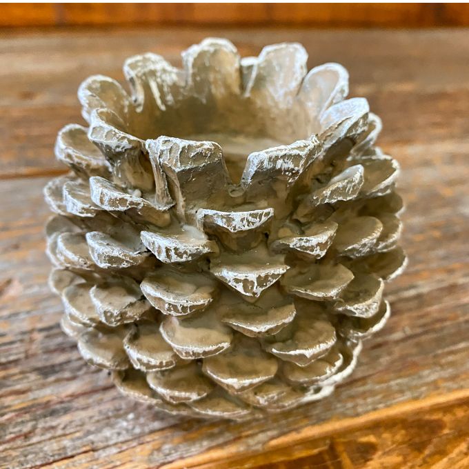 Raz Set of 2 Country Rustic Brown Pine Cone Pillar Candle Holders
